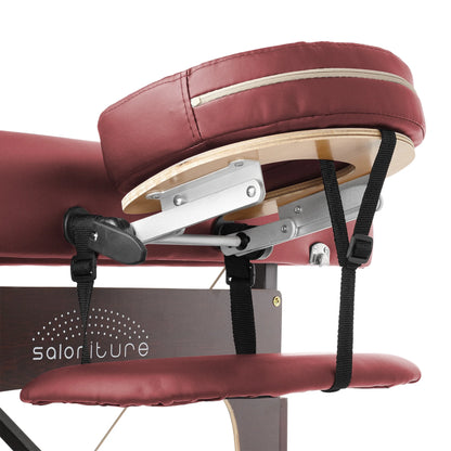 Saloniture Professional Portable Lightweight Bi-Fold Memory Foam Massage Table with Reiki Panels  - Includes Headrest, Face Cradle, Armrests and Carrying Case - Burgundy
