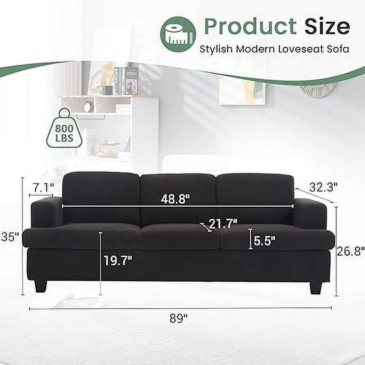 Techmilly Sofa,Comfort Modern Sofa,Extra Deep Seat,3 Seater,Living Room Apartment Lounge Sofa, Corduroy