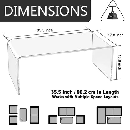 VDGPWA 32" Rectangle Waterfall Coffee Table, 0.6" Thick All Acrylic, Clear