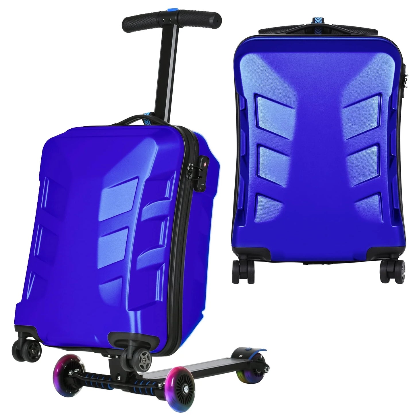 Advwin Scooter Suitcase for Kids & Adults, 3-D Hardshell Ride On Scooter Luggage with LED Light Up Wheels, TSA Lock, Lightweight Foldable Carry On Rideable Suitcase for Children Teenagers, Silver
