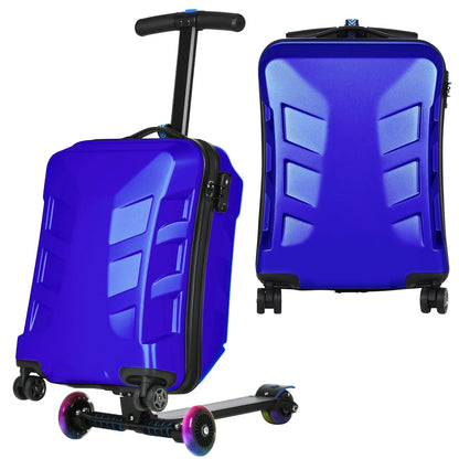 Advwin Scooter Suitcase for Kids & Adults, 3-D Hardshell Ride On Scooter Luggage with LED Light Up Wheels, TSA Lock, Lightweight Foldable Carry On Rideable Suitcase for Children Teenagers, Silver