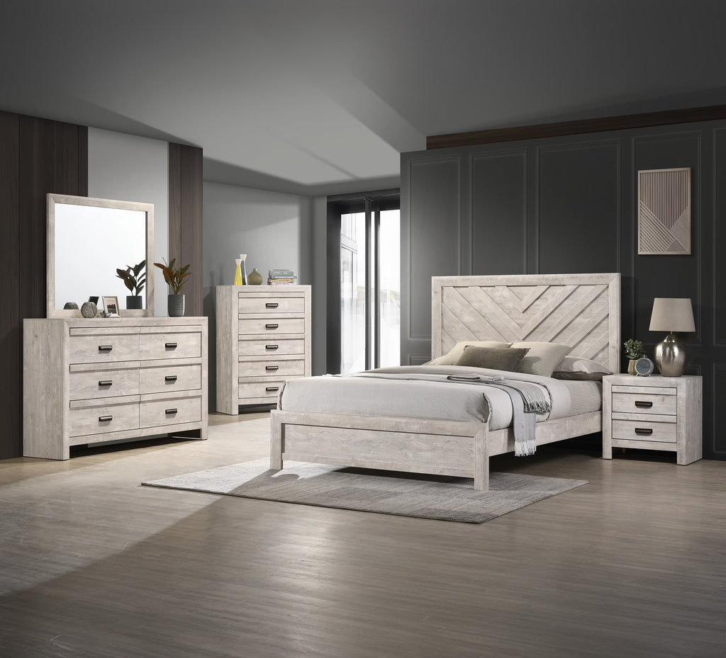 Rustic 5pc Chevron-patterned Gray Finish Bedroom Furniture King Size Bed Set
