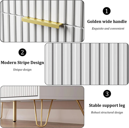 FURNIWAY White 6 Drawer Dresser for Bedroom, Modern Dresser with Gold Metal Handles,Fluted Wood TV Stand for Living Room, Hallway