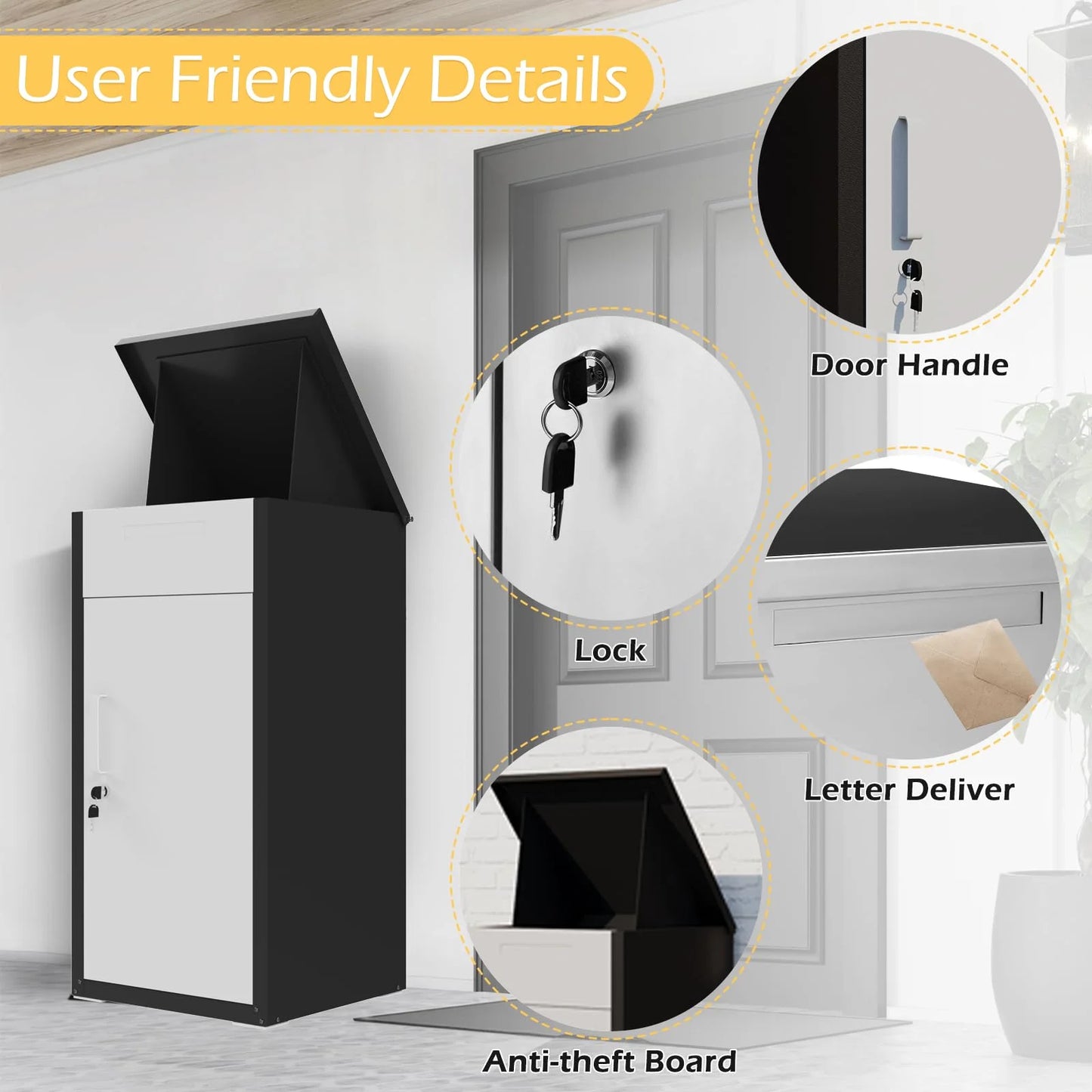 AECOJOY Package Delivery Boxes for Outside Parcel Drop Box Outdoor Storage Box Wall Mounted Express Mail Package Delivery Box 17" x 16" x 38.3" Black