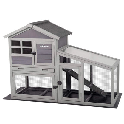 Aivituvin Rabbit Hutch Outdoor Indoor Bunny Cage with Pull Out Tray, Upgraded Chicken Coop with Removable Wire Mesh Bottom, Gray