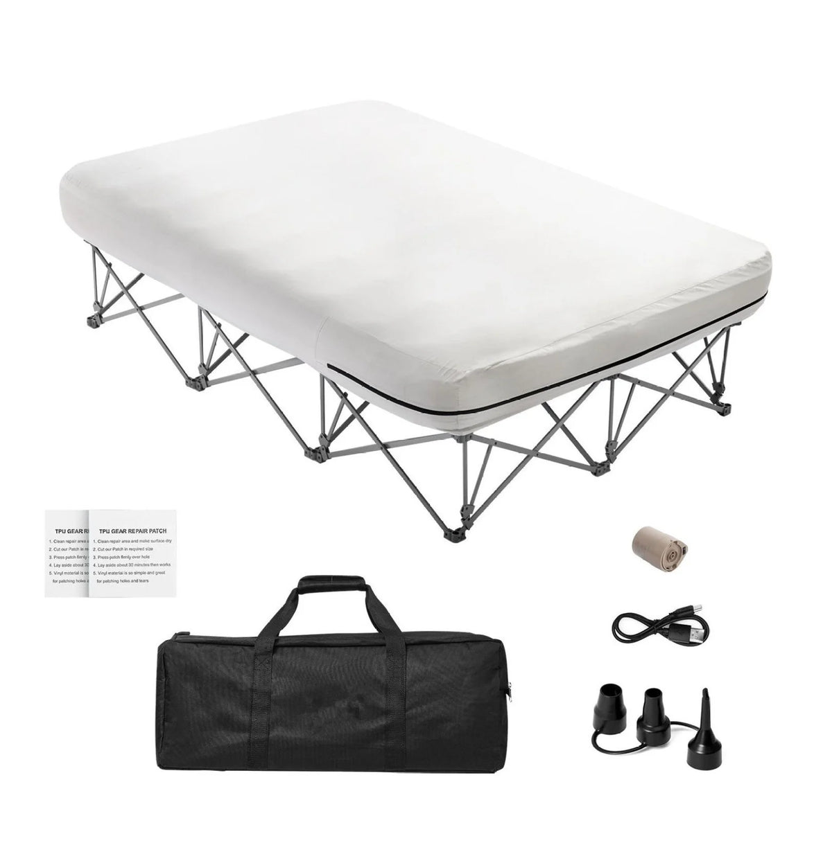 AetherLove Camping Cot with Mattress for Adults, Folding Camping Bed with Inflatable Air Mattress &Airpump, Portable Bed Camp Cot with Carry Bag, Blow Up Camp Cot , 2 Person 600LBS-External Pump