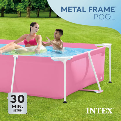 Open Box INTEX Rectangular Metal Frame 7ft x 23in Above Ground Swimming Pool, Pink