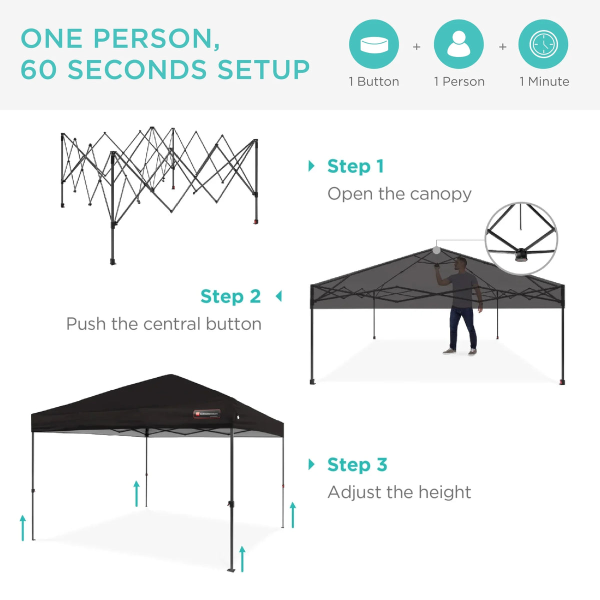 Best Choice Products 12x12ft Easy Setup Pop Up Canopy w/ 1-Button Setup, Wheeled Case, 4 Weight Bags - Navy Blue