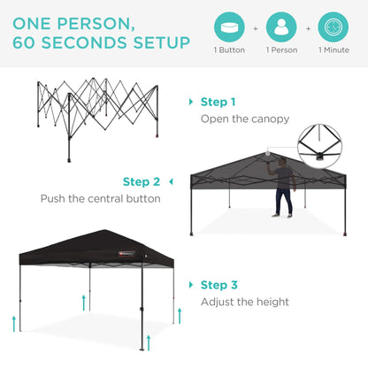 Best Choice Products 12x12ft Easy Setup Pop Up Canopy w/ 1-Button Setup, Wheeled Case, 4 Weight Bags - Navy Blue