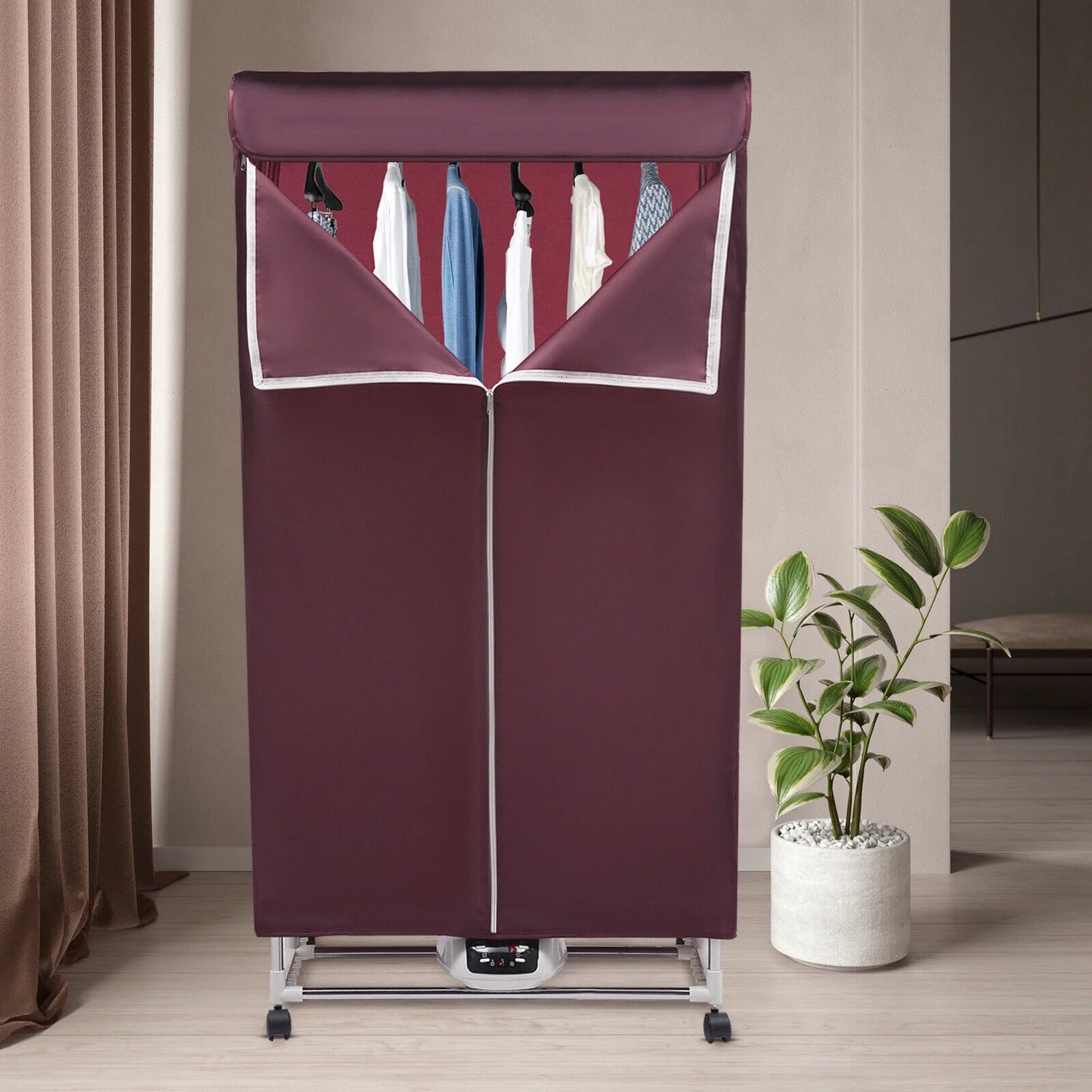 110V Wine Red Clothes Dryer Portable Travel Mini Dryer Machine 1200-1500W Electric Dryer For Homes, Apartments