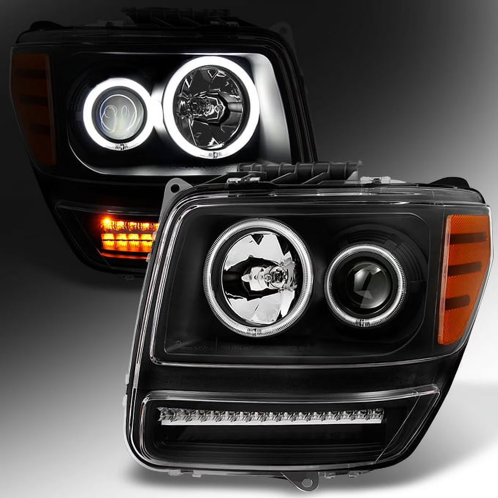 AKKON - For 2007 2008 2009 2010 2011 2012 Dodge Nitro Dual CCFL Halo Black Projector Full LED Turn Signal Headlights