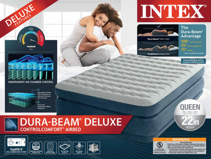 Intex 22in Queen Dura-Beam Control Comfort Air Mattress with Internal Pump