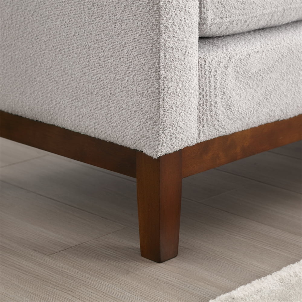 53.5"W Elegant Upholstered Bench with Wood Legs & Round Pillows,Comfy Boucle Fabric Footrest with Arms, Entryway Bench for End of Bed, Bedroom and Living Room, Ivory