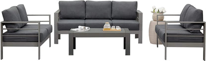 Superjoe Patio Furniture Aluminum Sofa All-Weather Outdoor 3 Seats Couch Gray Metal Chair with Dark Grey Cushions