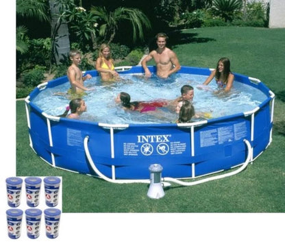 Intex 12 Ft x 30 Inches Metal Frame Set Above Ground Swimming Pool with Filter & Cover