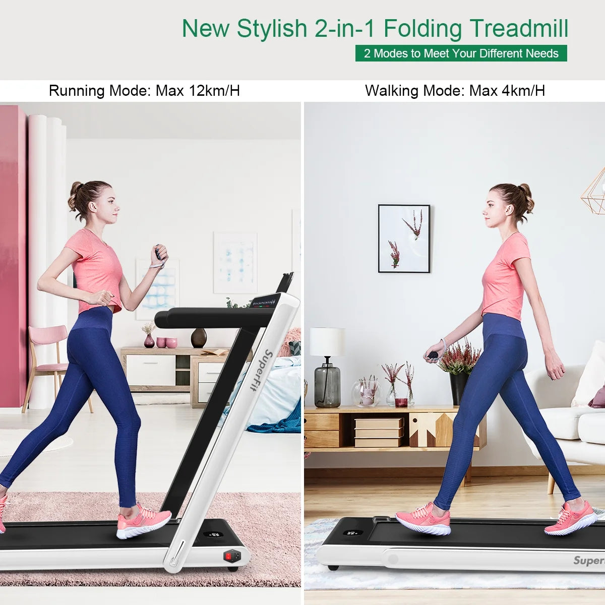 Gymax 2 in 1 Folding Treadmill 2.25HP Running Machine w/ Dual Display APP Control Black