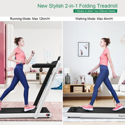Gymax 2 in 1 Folding Treadmill 2.25HP Running Machine w/ Dual Display APP Control Black