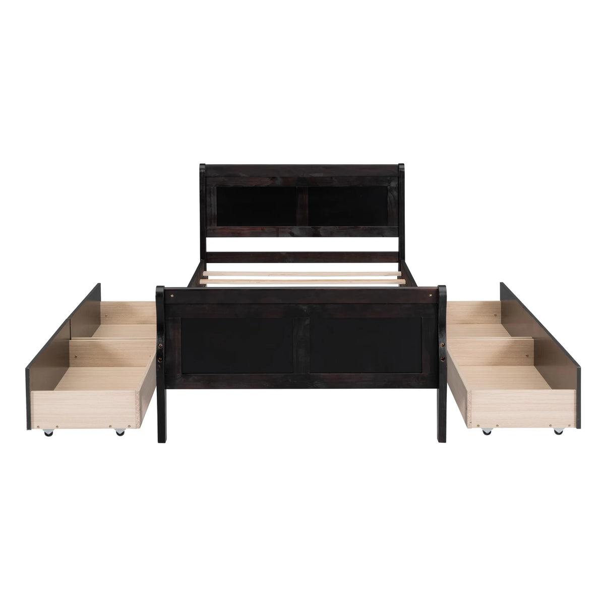Full Size Wood Platform Bed with 4 Drawers,Storage Bed Frame with Streamlined Headboard and Footboard for Kids, Teens, Boys, Girls,Wooden Slats Support, No Box Spring Needed,Oak