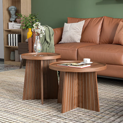 Round Coffee Table, Nesting Coffee Tables Set of 2, Circular Coffee Table