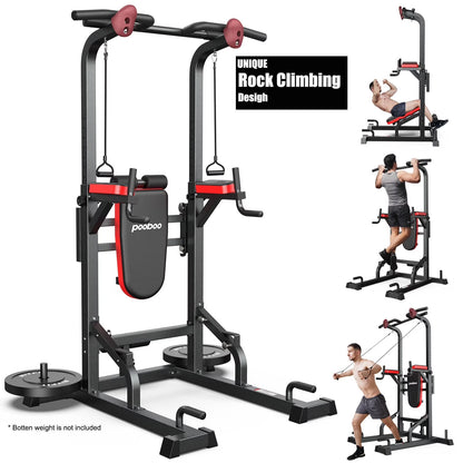 LNOW Multifunction Power Tower Pull up Bar Dip Station Power Rack with Adjustable Backrest for Home Gym Strength Training Workout Equipment Max Weight 480lbs
