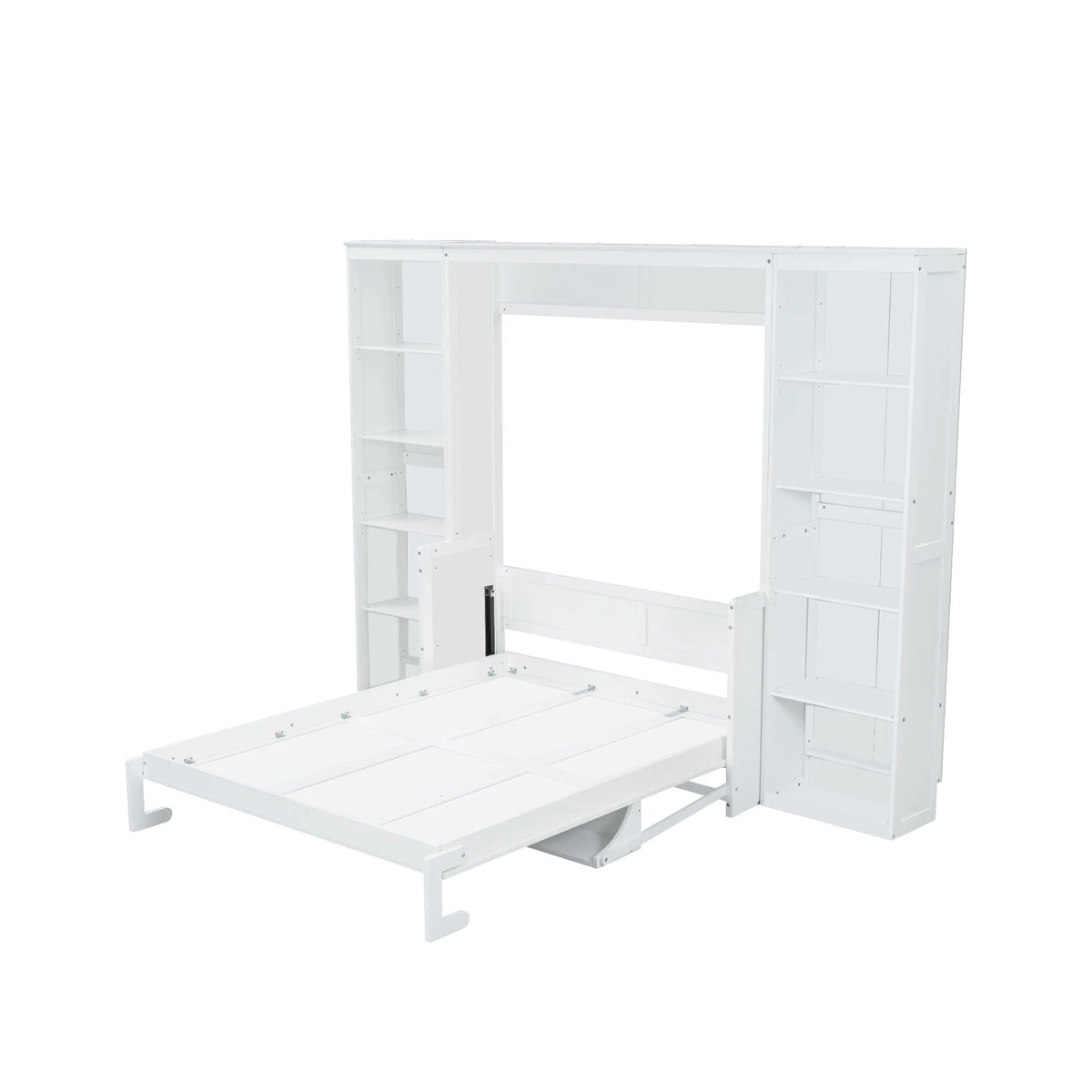 Queen Size Murphy Bed with Desk and Bookshelf(White)