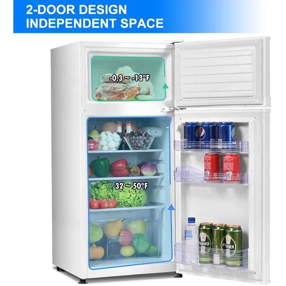 Canddidliike 2 Doors Cold-rolled Sheet Compact Refrigerator-White, Fridge with Freezer, Fridge, Adjustable Thermostat