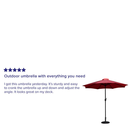 Merrick Lane Patio Umbrella with Base - 9' Tan Polyester Patio Umbrella - 30+ UV Protection - Waterproof Black Cement Base with 1.5" Diameter Aluminum Pole