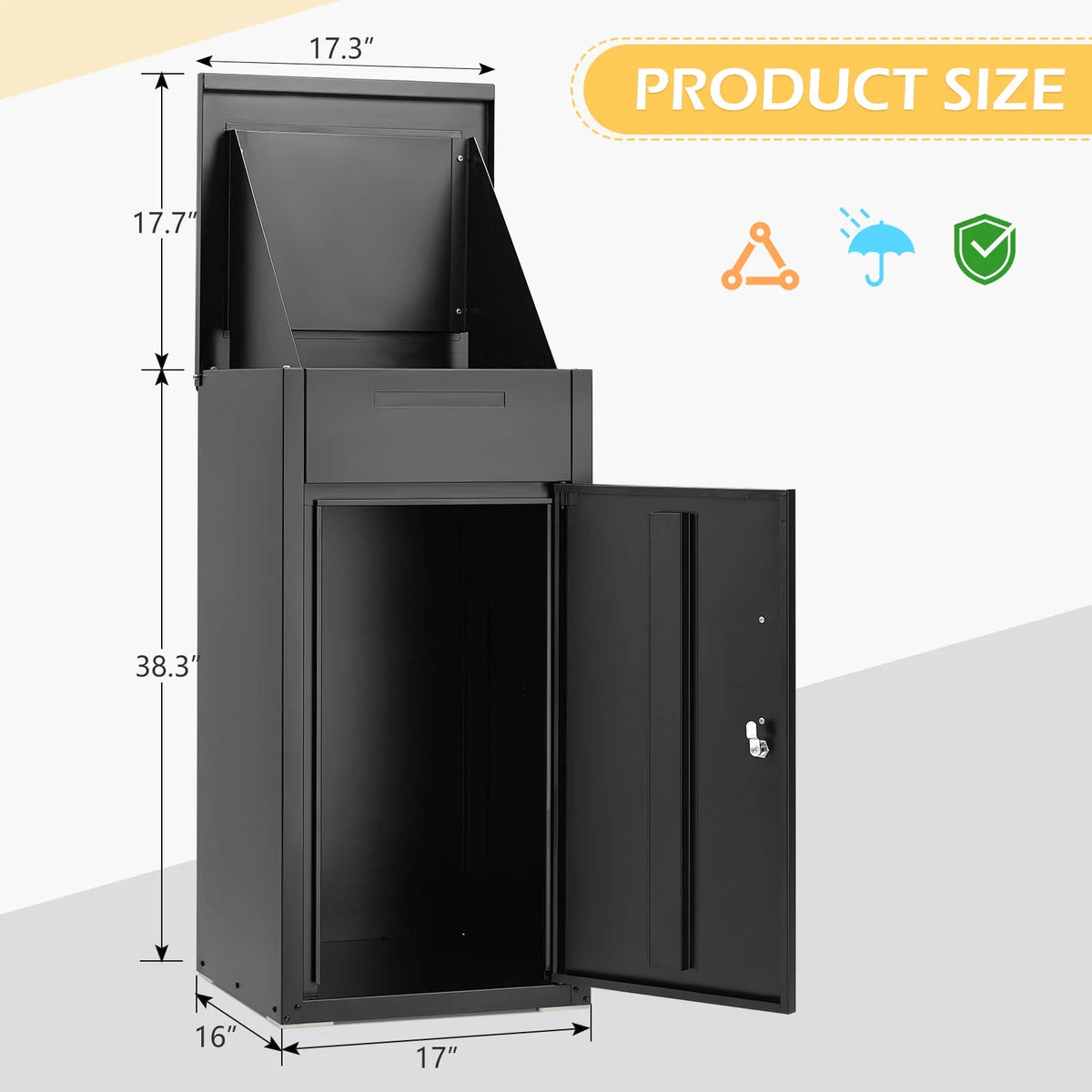 AECOJOY Package Delivery Boxes for Outside Parcel Drop Box Outdoor Storage Box Wall Mounted Express Mail Package Delivery Box 17" x 16" x 38.3" Black