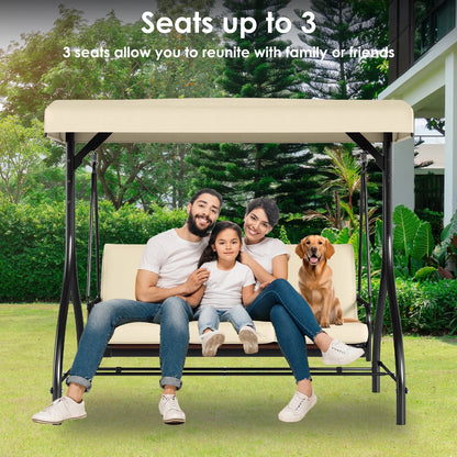 Arlopu 3 Person Porch Swing Outdoor Converting Canopy Swing Glider with Canopy