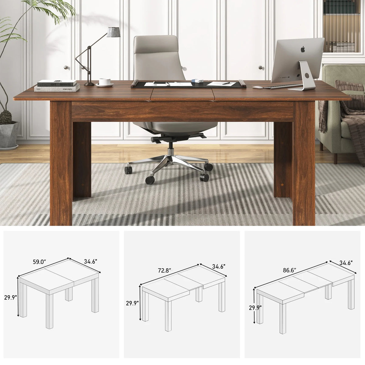 ChVans Large Mobile Extendable Dining Table for 6-8, Modern Wood Kitchen Table Rectangular Table for Dining Room, Living Room