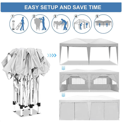10'x20' Pop Up Canopy Tent with 6 Removable Sidewalls & Portable Rolling Bag �?Waterproof UPF 50+ Shade for Parties, Beach, Weddings & Camping