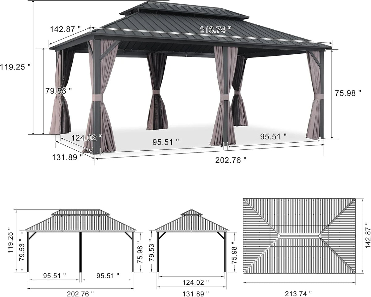 PURPLE LEAF 8' X 8' Gazebo Outdoor Gazebo Permanent Hardtop Gazebo with Galvanized Steel Double Roof for Patio Backyard Deck Aluminum Gazebo with Netting and Curtains Grey