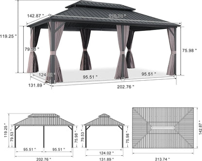 PURPLE LEAF 8' X 8' Gazebo Outdoor Gazebo Permanent Hardtop Gazebo with Galvanized Steel Double Roof for Patio Backyard Deck Aluminum Gazebo with Netting and Curtains Grey