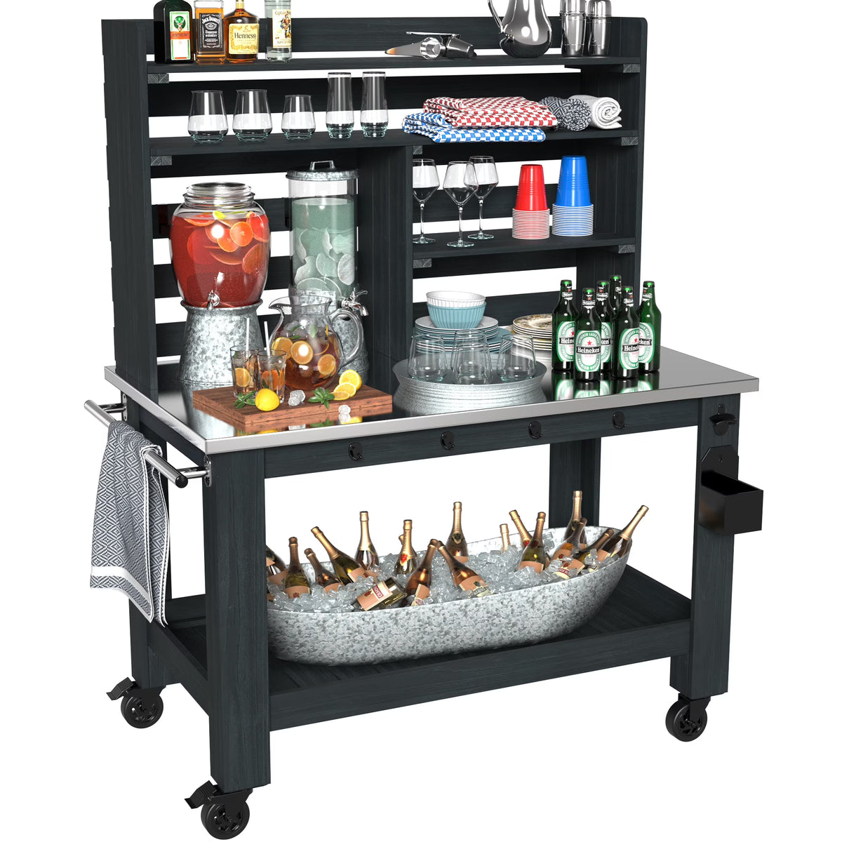 GDLF Outdoor Kitchen Island Prep Station Large Potting Bench with Stainless Steel Top
