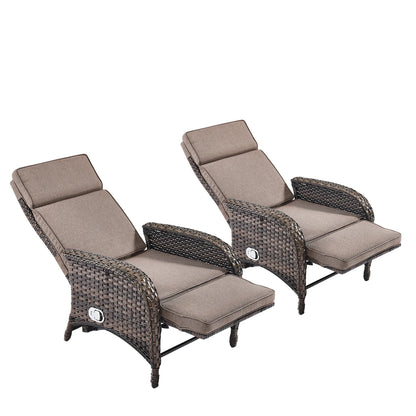 OPOHORO Outdoor Recliner Chair, Adjustable Reclining Patio Chair with Cushion, Wicker Outdoor Chaise Lounge with Adjustable Backrest and Footrest, Ideal for Pool Deck, Beige