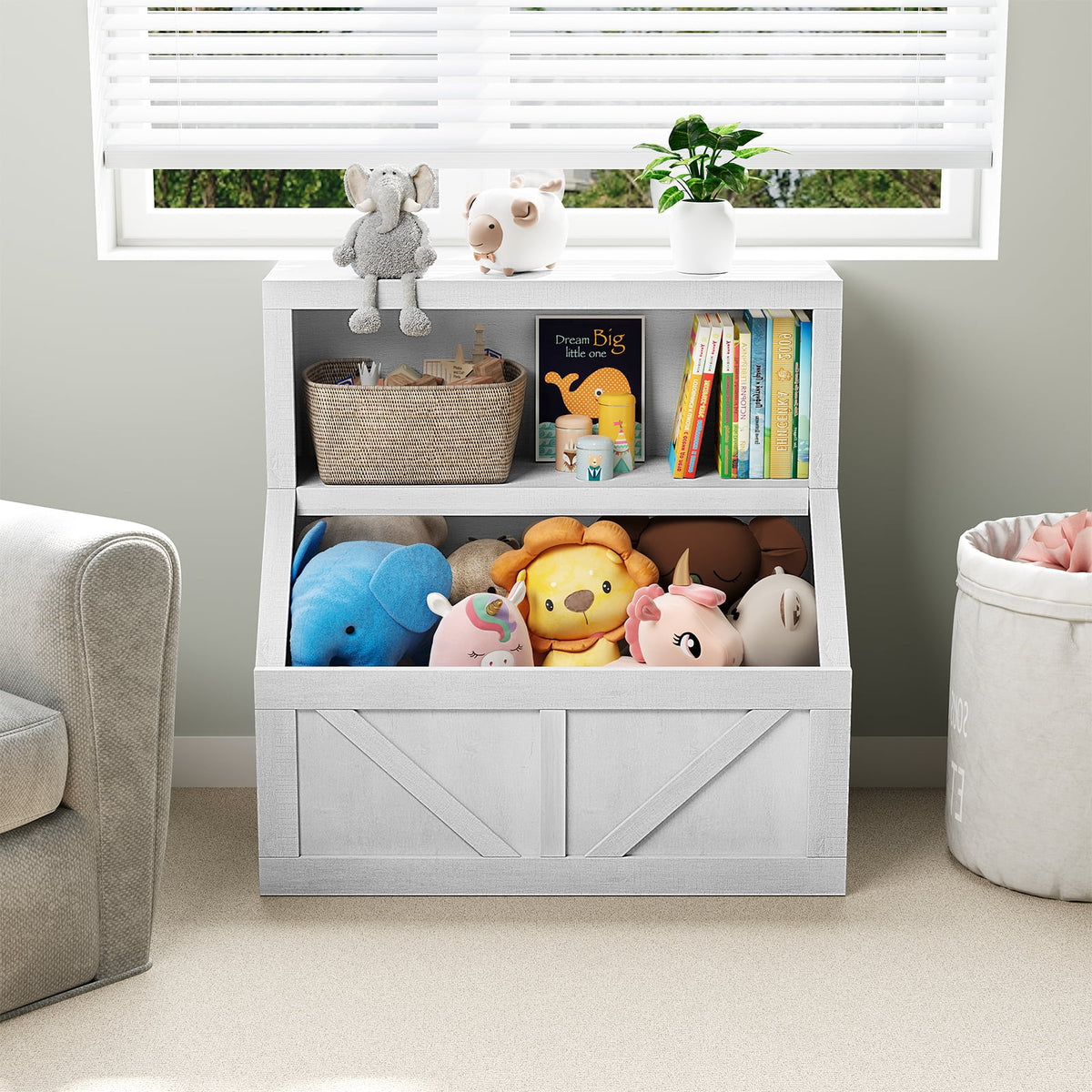 AOILE Kids Bookshelf and Toy Storage - Wooden Toddler Bookcase Cabinet with Large Cubbies for Playroom, Bedroom, Nursery, Classroom, School, Kindergarten, and Daycare