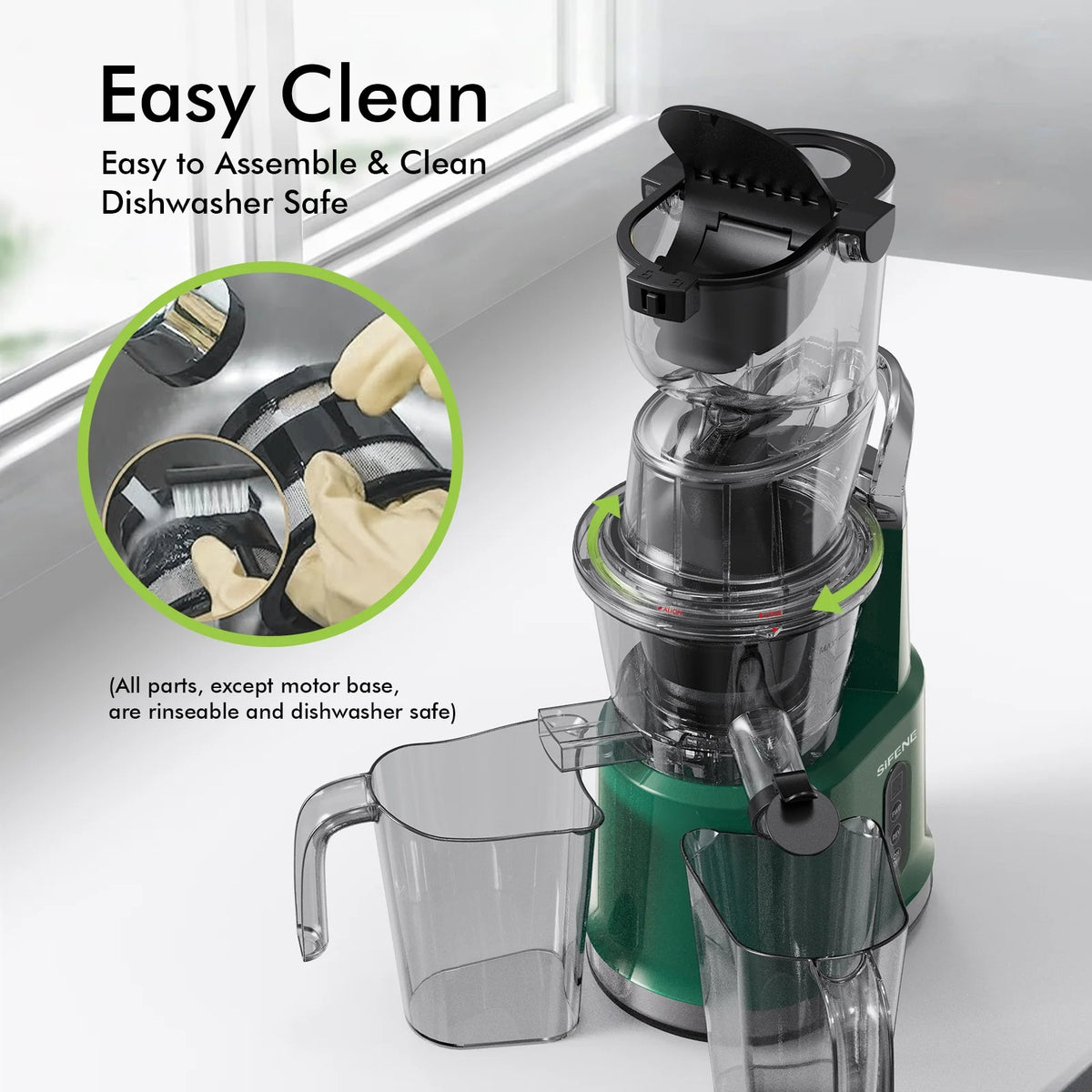 SIFENE 200W Cold Press Juicer Machine for Fruits and Vegetables, Masticating Juice Maker with 83mm Wide Chute, High Yield, Easy Clean, Gray