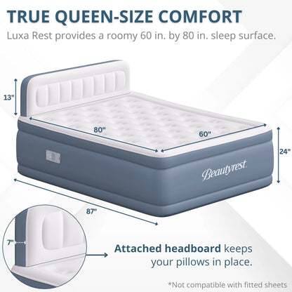 Beautyrest Headboard Luxarest 24" Queen Size Raised Air Mattress with Built-in Pump