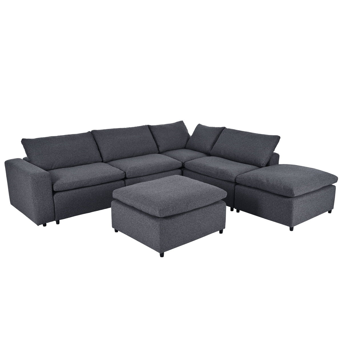 Harper & Bright Designs Convertible Modular Sectional Sofa with 2 Removable Ottomans & Pillows, Large U Shape Cloud Couch with Reversible Chaise for Living Room, Grey