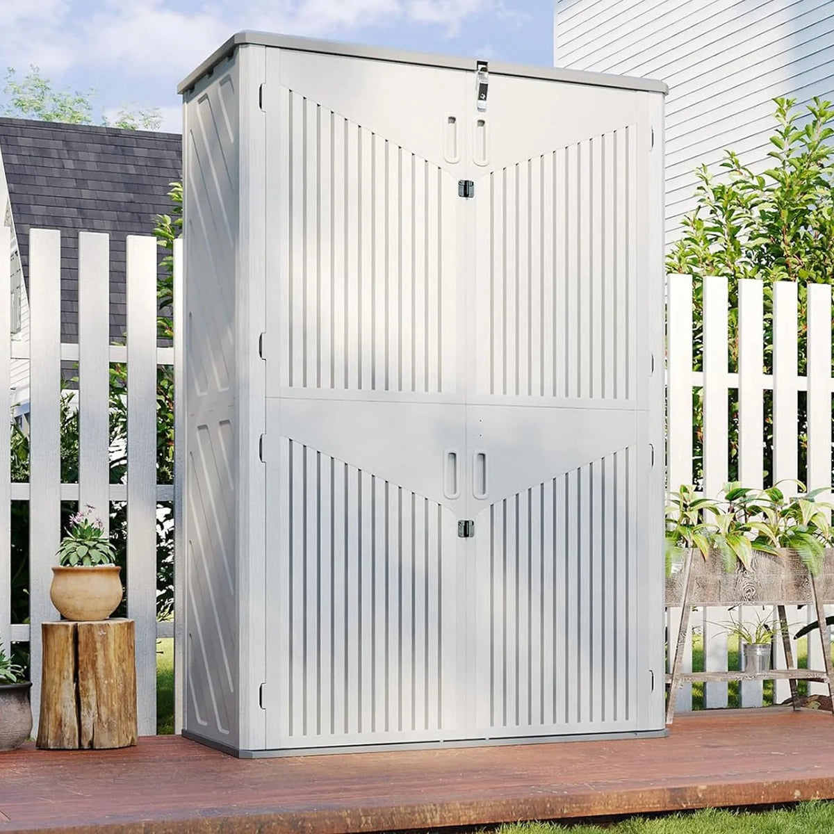 Aoxun Outdoor Storage Shed, 64 Cu.Ft Vertical Storage Sheds Outdoor with Floor, Outdoor Waterproof Storage Cabinet for Garage Storage, Pool Storage, Bike Shed, Garden Shed, Outdoor Storage(White)