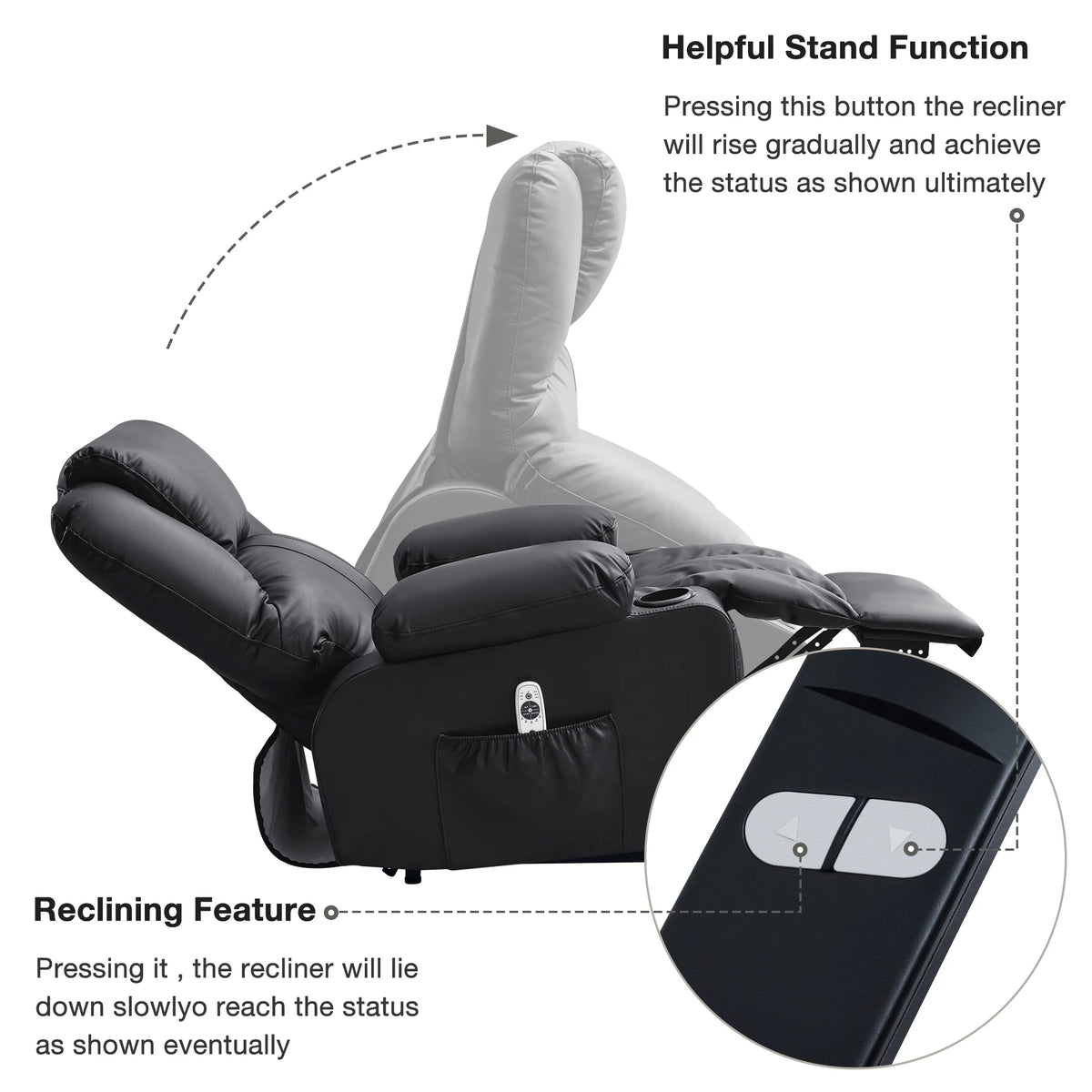 JONPONY Power Lift Recliner Chair Recliners for Elderly with Heat and Massage Recliner Chair for Living Room with Infinite Position and Side Pocket,USB Charge Port,Black