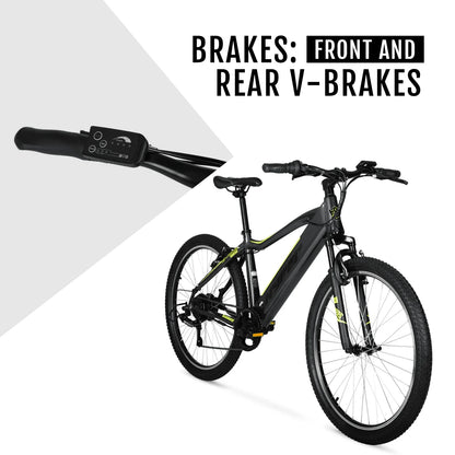 Hyper Bicycles 26" 36V Electric Mountain Bike for Adults, Pedal-Assist, 250W E-Bike Motor, Black