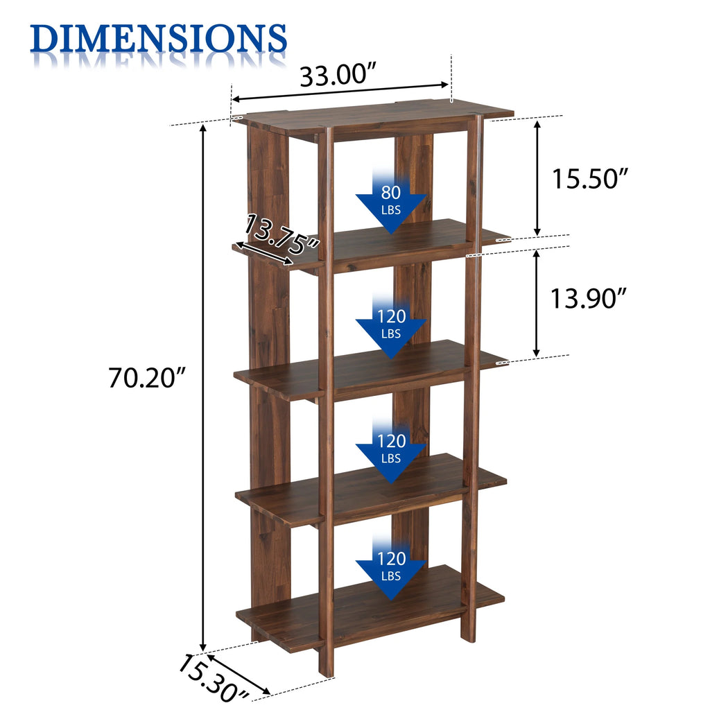 Christopher Knight Home 4-Tier Open Bookcase, 70.2" Solid Acacia Wood Modern Display Bookshelf, Ebonized Finish