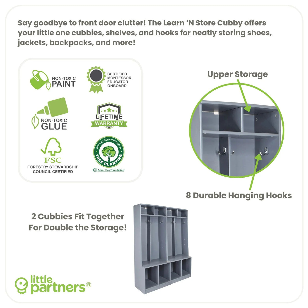 Little Partners Locker Cabinet Cubby Organizer, Learn 'N Store Wooden Classroom Cubbies Compartment Lockers for Storage of Toddlers and Kids Coats, Equipment, Backpacks - Espresso