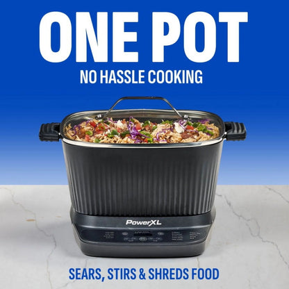 Power XL StirMax 7.5 Qt Multi-Cooker with Auto Stir/Shred Paddle and 9 Presets, Matte Black
