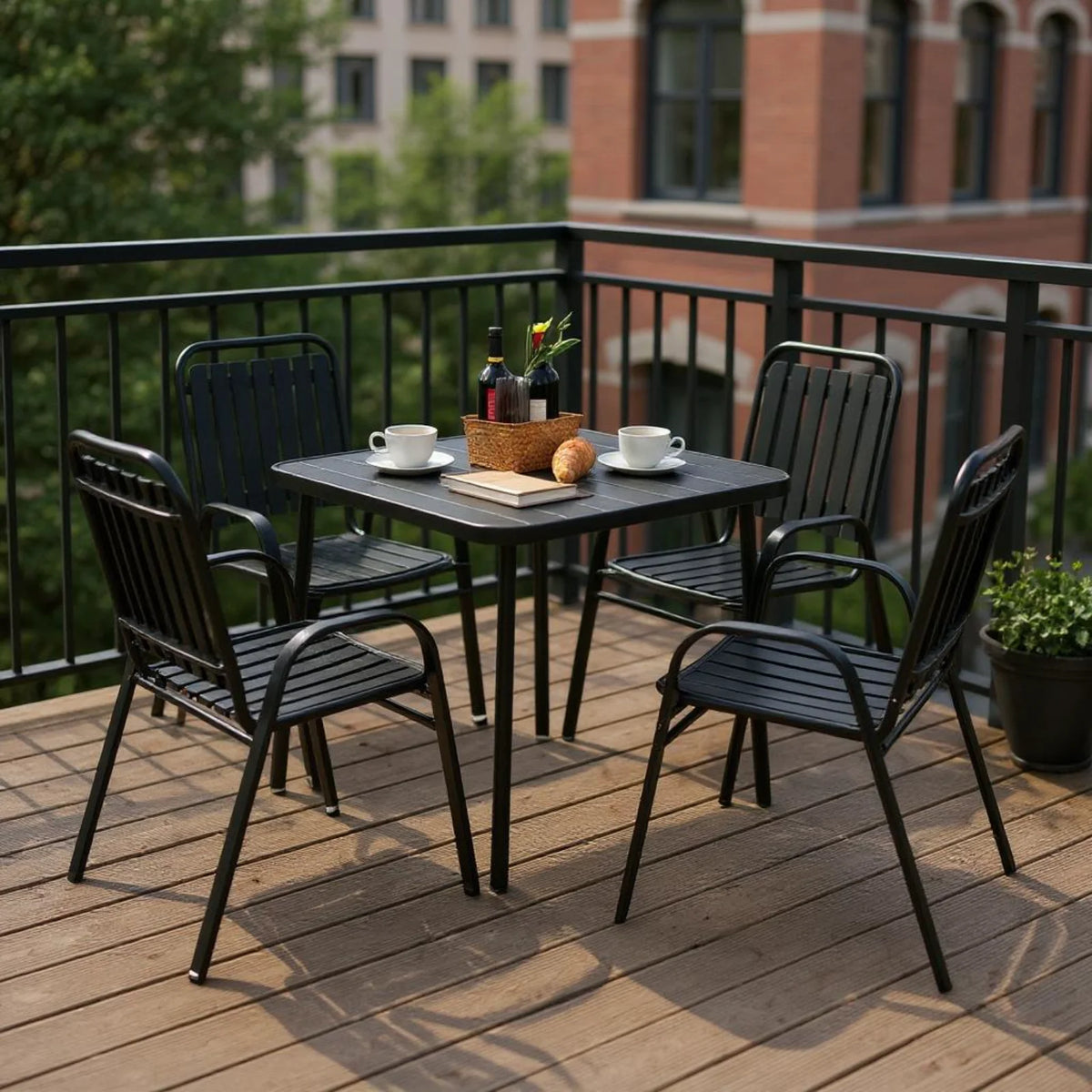 Homy Casa 5-Piece Outdoor Patio Dining, One Table with 4 Chairs for Garden Patio & Backyard, Brown