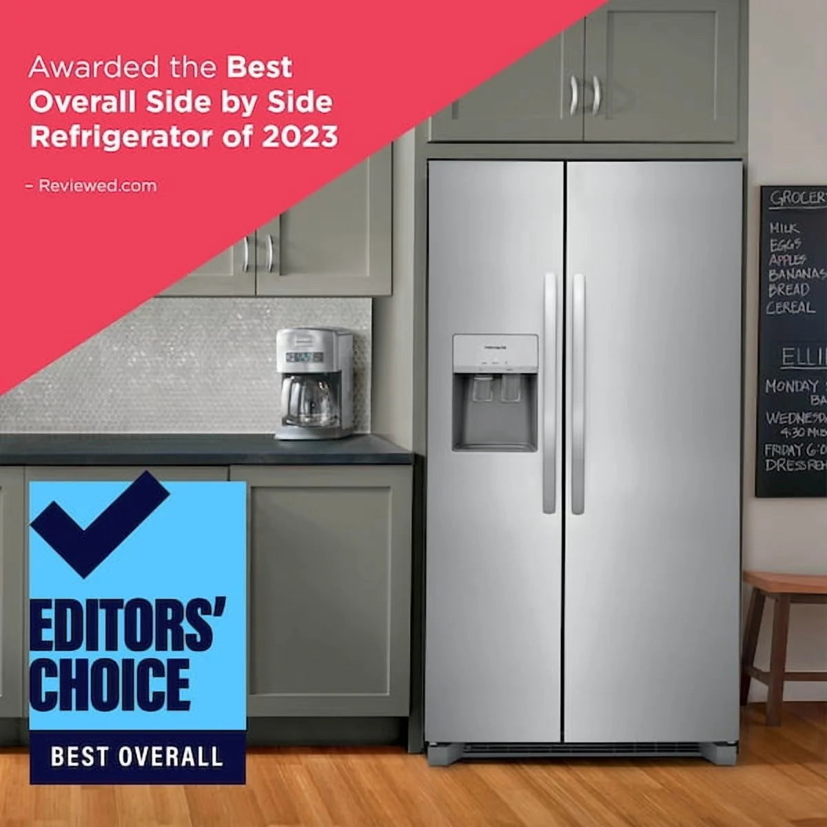 Frigidaire FRSS2623AS 26 Cu. Ft. 36" Standard Depth Side-by-Side Refrigerator, Energy Star Certified, Stainless Steel