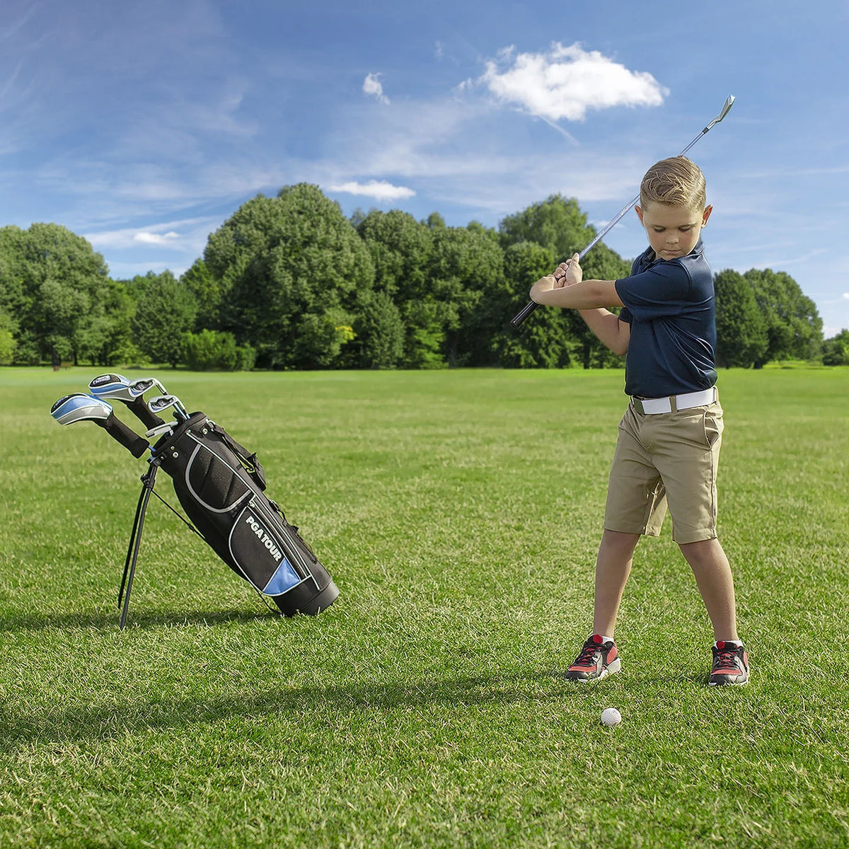 PGA Tour Right-Handed 10 Piece Kids Golf Club Stand Bag Set; Player Height 4'8 - 5'2", Ages 8-12