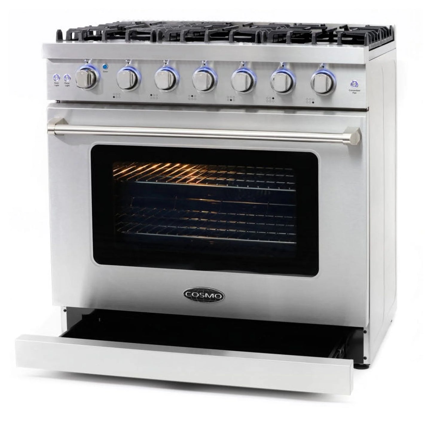 Cosmo 36 Inch 6 Cubic Foot Gas Range Convection Oven with 6 Italian Burners