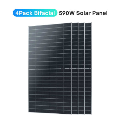 Renogy 4pcs 590 Watt Solar Panel, 12V/24V Bifacial N-Type Monocrystalline Solar Panel for Homes Roof RV Boat Camping